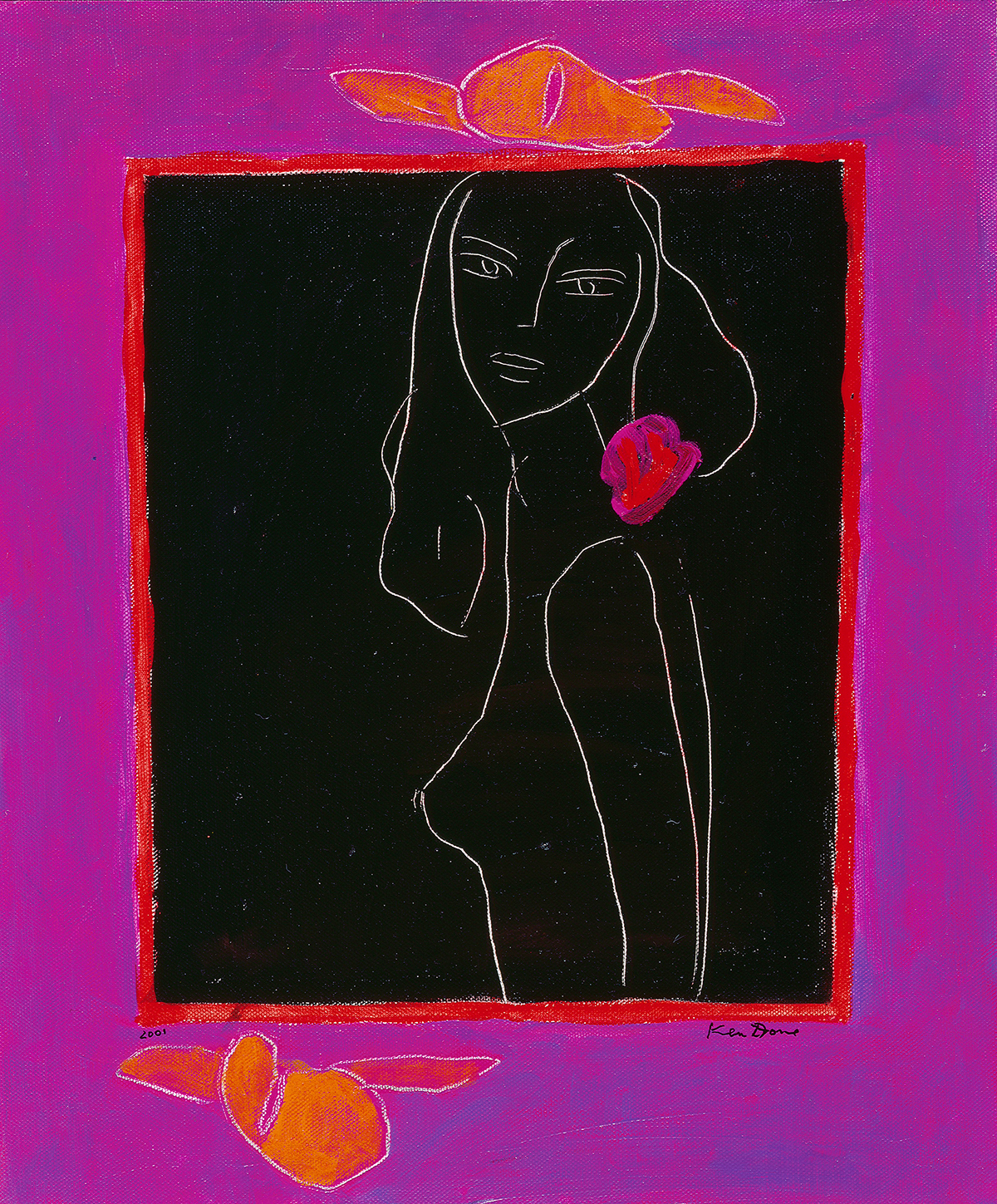 Black nude with a cerise decorative border